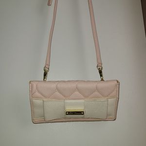 Betsey Johnson blush pink quilted hearts wallet on a string purse